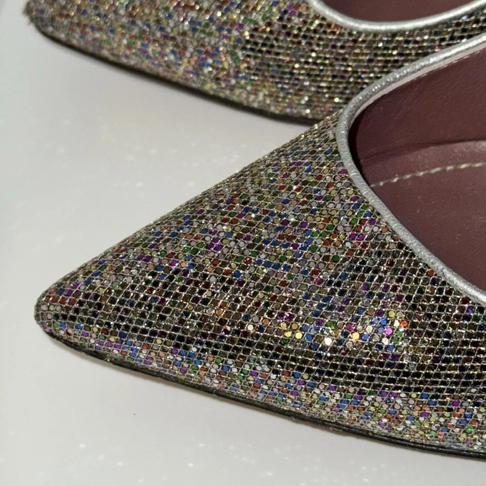Jean Michel Cazabat Silver Sparkly Disco Ball Stiletto Heels Pumps Women’s 38